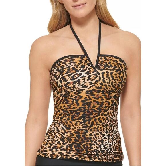 Calvin Klein V-Wire Halter Tankini Top Jaguar Brown Size Medium NWT - Picture 1 of 14